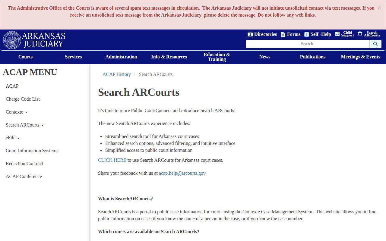 Lee County warrant check through Search ARCourts records